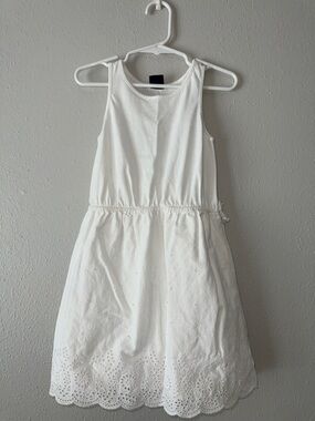 GAP White Eyelet Waist Tank Dress with Scalloped Hem